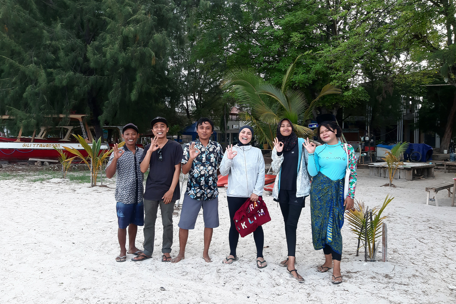 Tries Blandine Razak, third right, with members of the Pokdarwis Tramena and Pokmaswas Gili Mantra project in Lombok during a visit in 2021. 