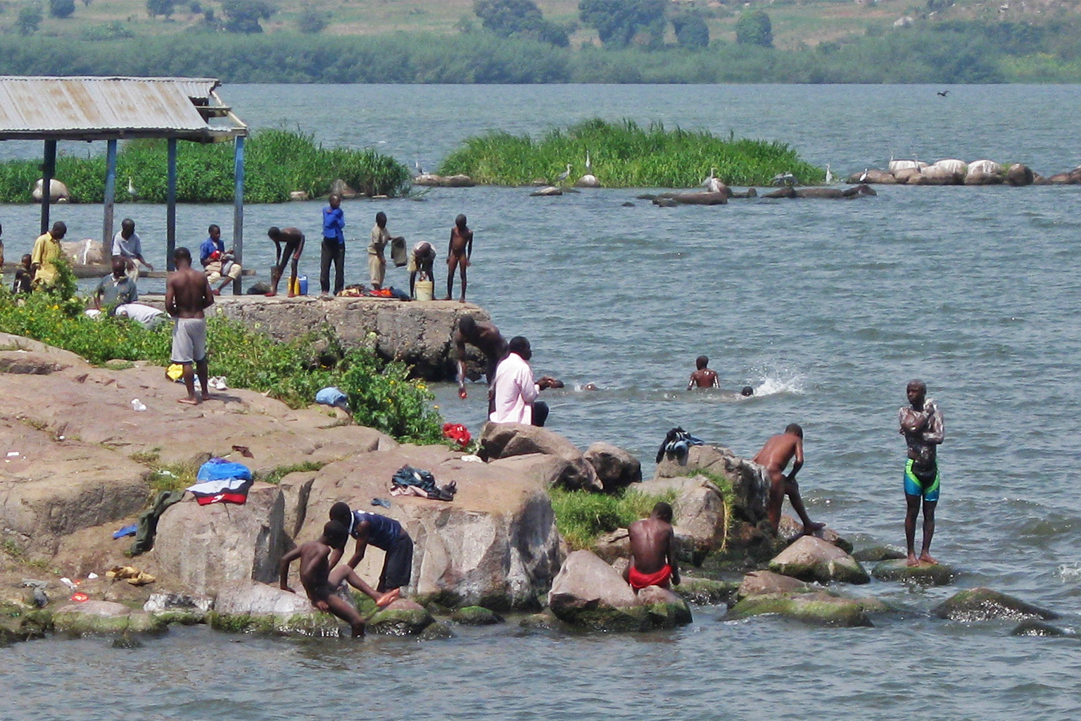 People of Ukerewe bathe in Lake Victoria. 