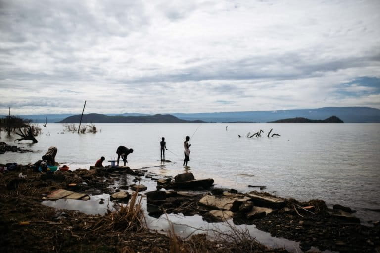 Locals fishing along the shores of Lake Baringo, which has faced massive ecological changes in light of recent flooding and invasive species encroachment.