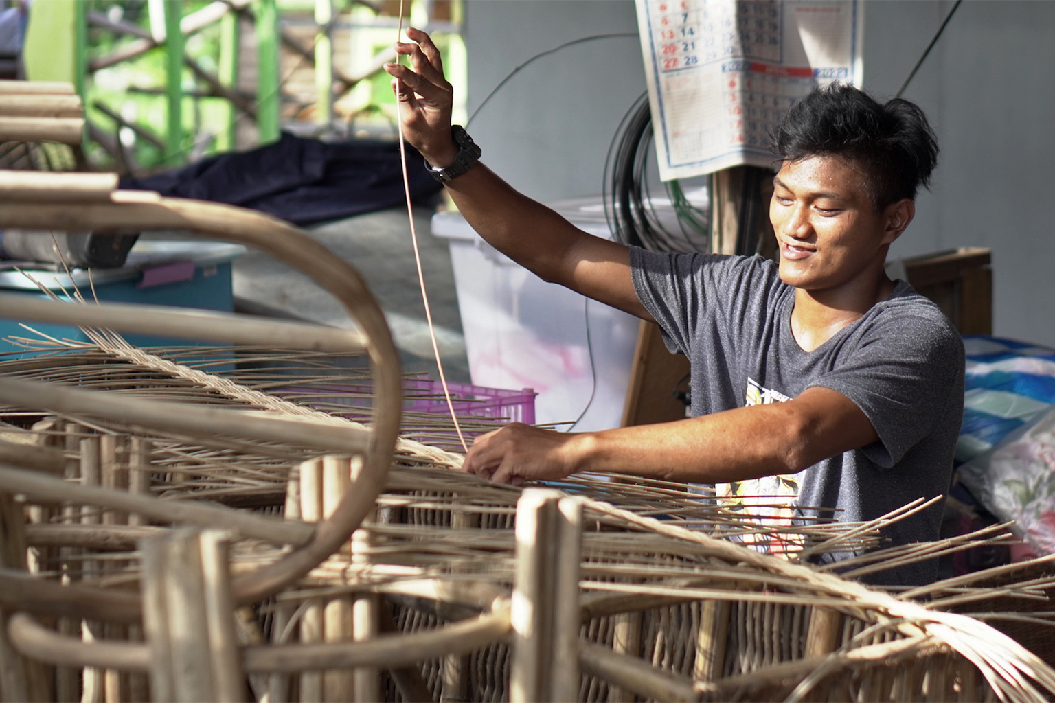 Rattan furniture-making is one of the forest-based community enterprises at Macatumbalen that has been affected by Typhoon Odette as access to the forest became limited.