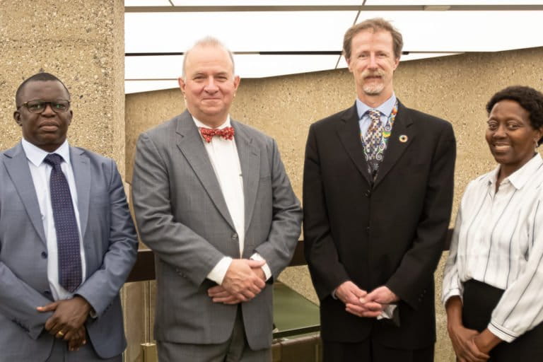 Meeting between UN Special Rapporteur on Human Rights and the Environment David Boyd, as well as Co-Chairs of the Open-ended Working Group on the Post-2020 Framework Francis Ogwal and Basile van Havre, and Executive Secretary of the Convention on Biological Diversity Elizabeth Maruma Mrema. Image courtesy of the Convention on Biological Diversity via Flickr (CC BY 2.0).