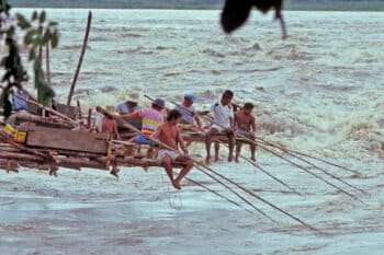 Fishermen fishing on the Madeira rapids.