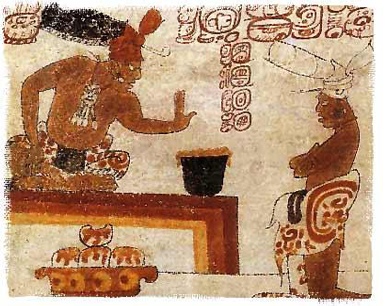 A Maya ceramic depicting a container of frothed chocolate.