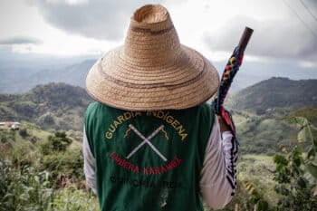 Indigenous Guards from the mountains of Miraflores, Quinchía, department of Risaralda, Colombia. Photo courtesy of Sandra Bejarano Aguirre.