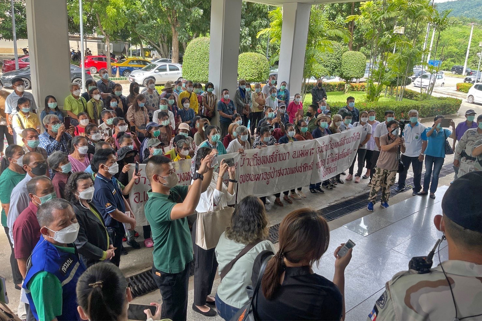 Locals protesting.