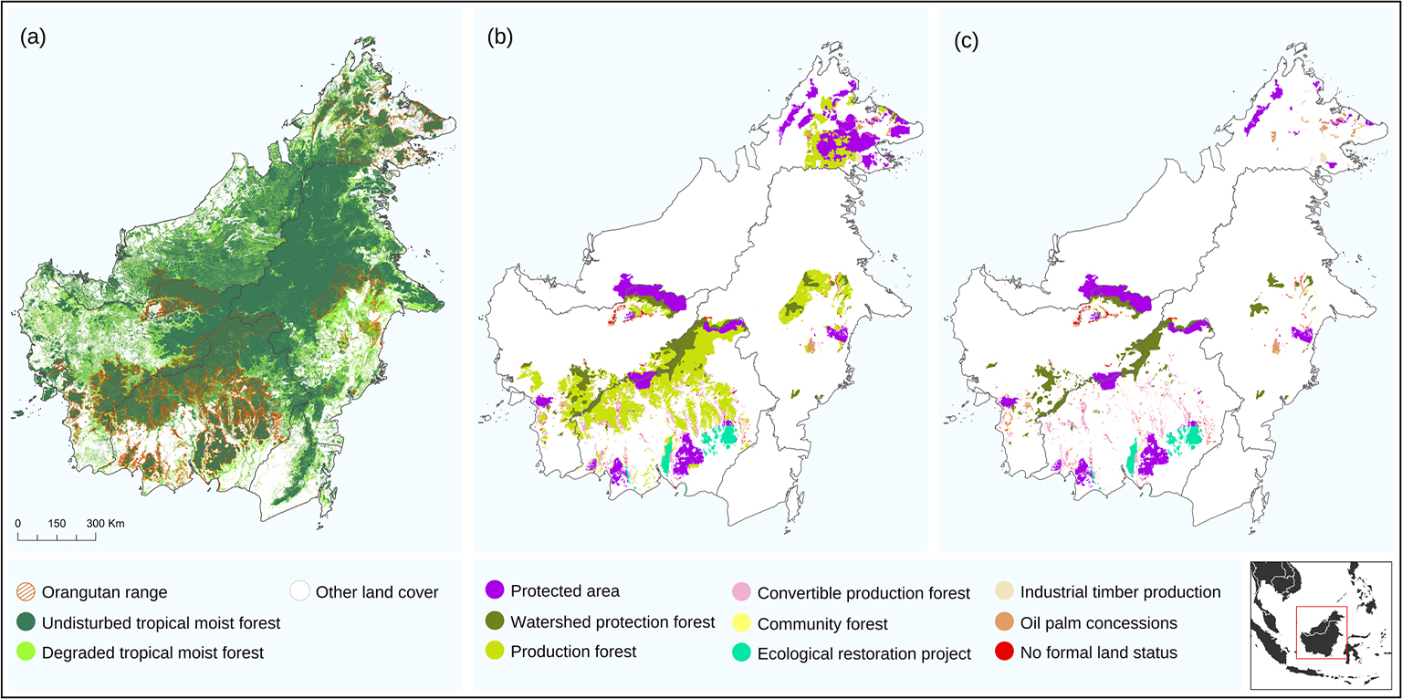 Bornean orangutan distribution range maps. 