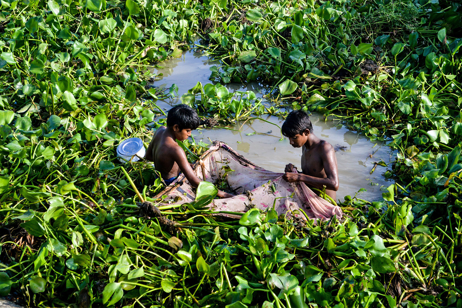 Boys fishing in Meghna River.