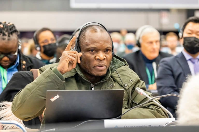 Daniel Mukubi Kikuni, Democratic Republic of the Congo, during the closing plenary at COP15. Image by UN biodiversity via Flickr (CC BY-NC-ND 2.0).