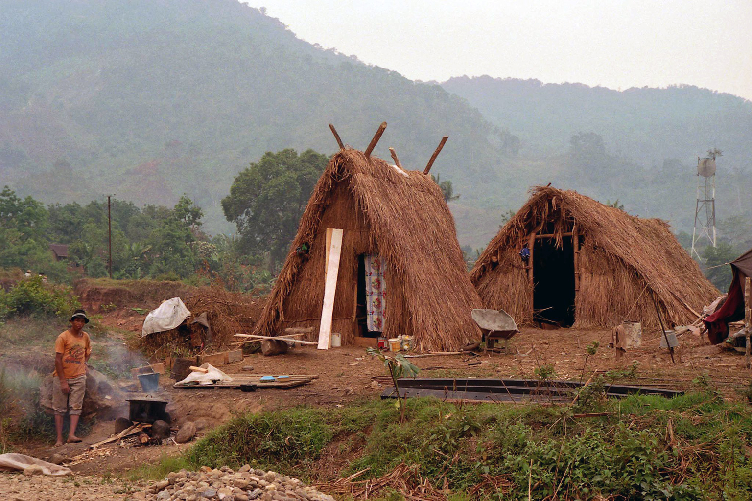 A-frame grass houses.