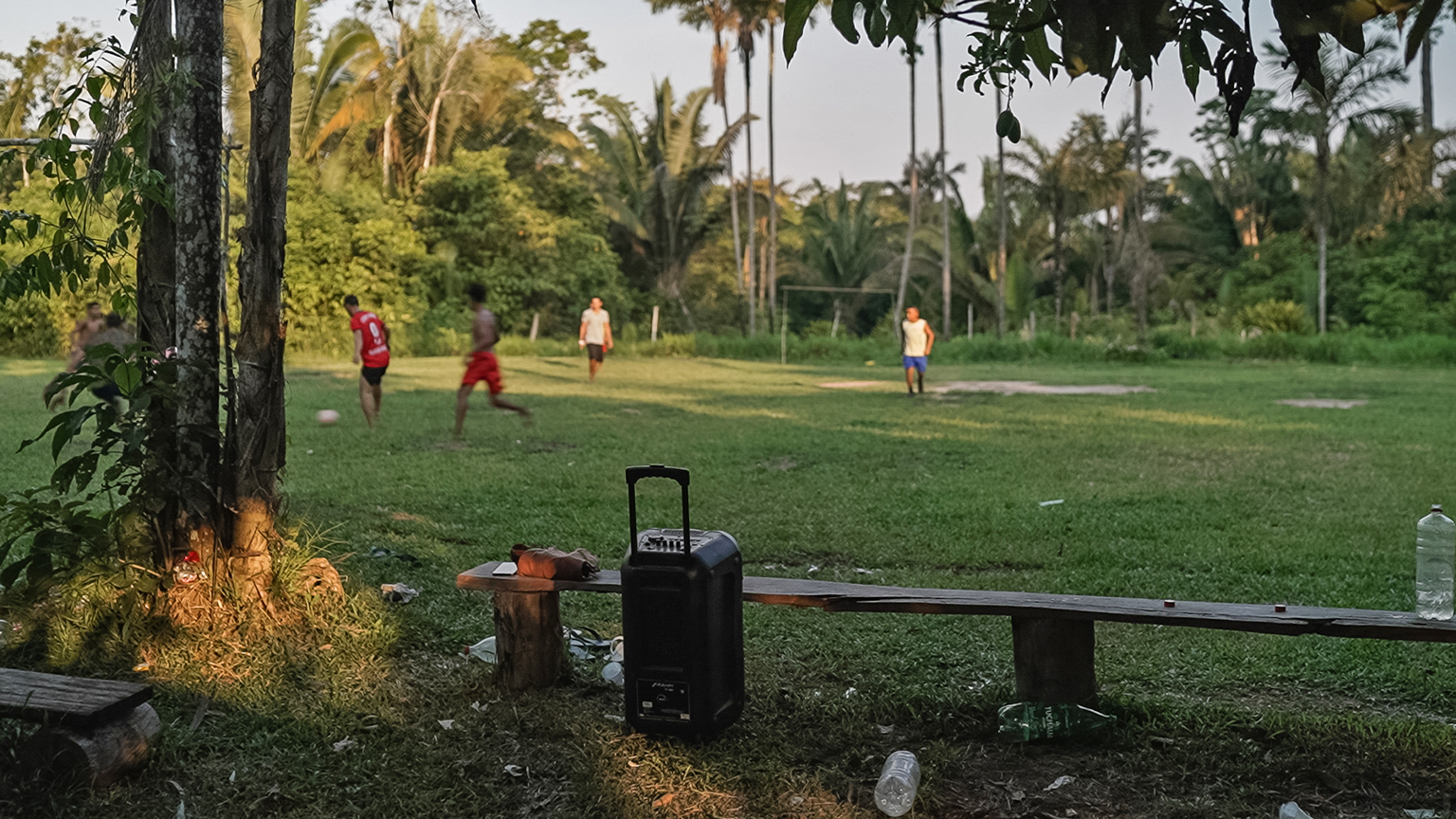 People playing soccer.