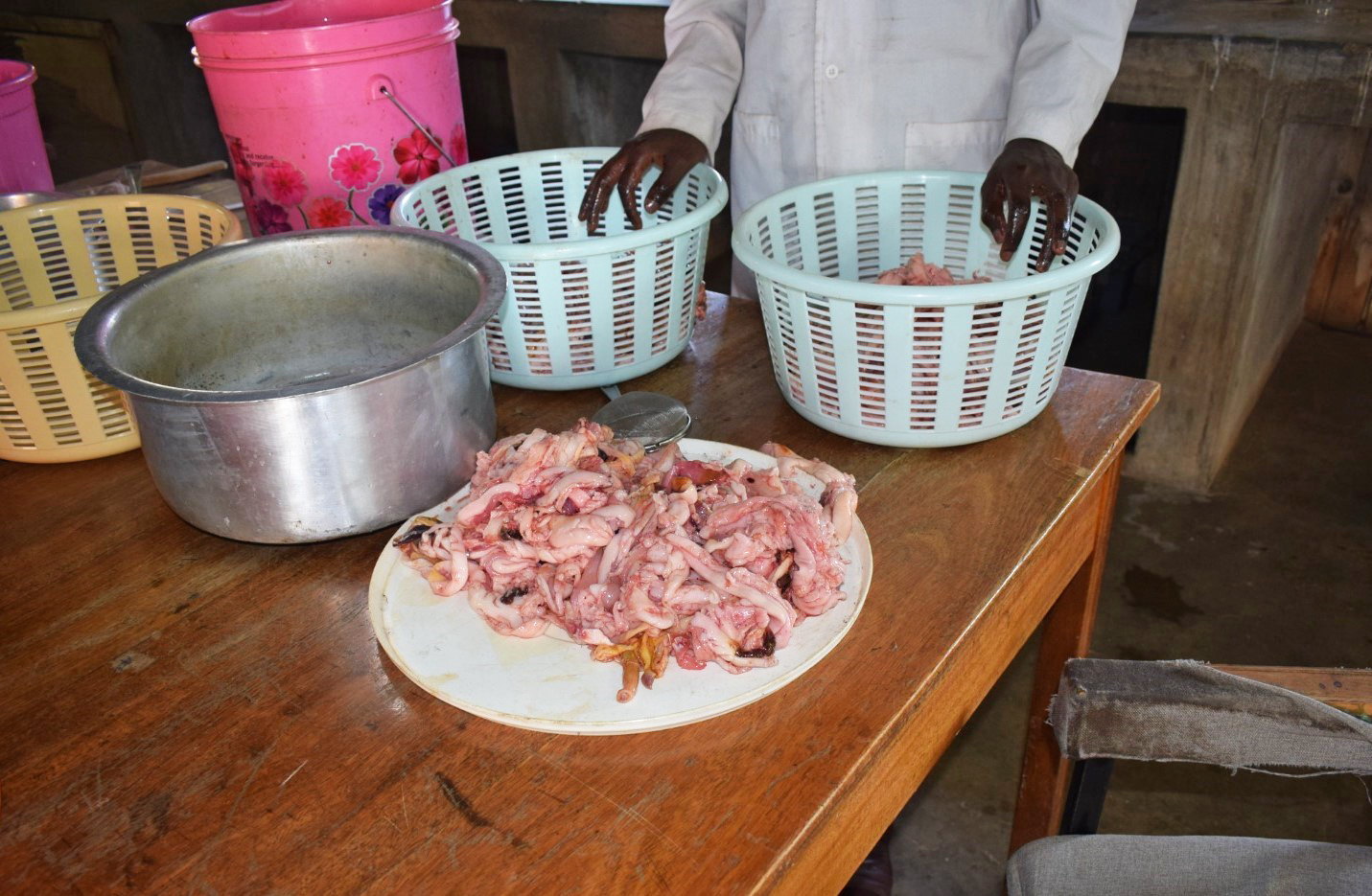 Preparation of fish waste.