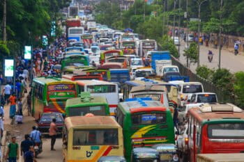 A traffic jam in Dhaka.