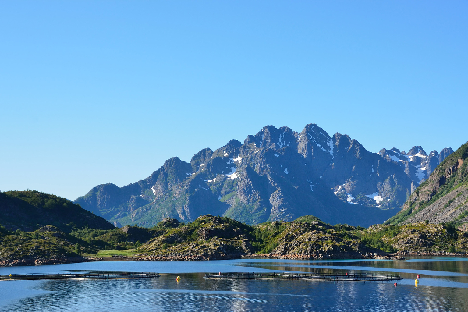 A salmon aquaculture setup in Norway. 