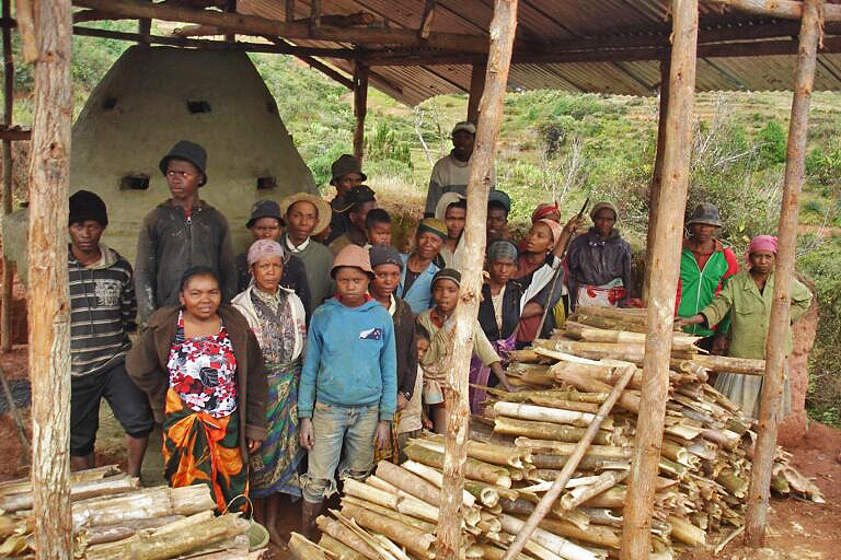 A domed charcoal kiln for making bamboo charcoal