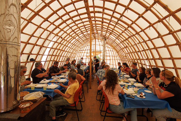 Representatives from the Indigenous Leadership Initiative (ILI,) International Boreal Conservation Campaign, and Pekuakamiulnuatsh Takuhikan - Mashteuiatsh met in the Ilnu community of Mashteuiatsh, Quebec, to celebrate a recent transition in leadership. Image courtesy of ILI.