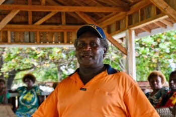 Kono village chief Chris Magalan speaks to his community members about the Solwara 1 project in New Ireland province.