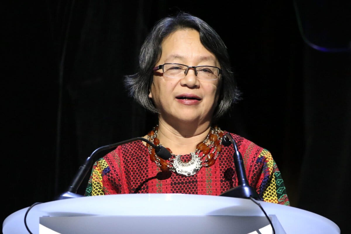 Victoria Tauli-Corpuz speaks at the Equator Prize 2015 Award Ceremony at Theatre Mogador on December 7, 2015 in Paris, France. Image courtesy of Victoria Tauli-Corpuz.