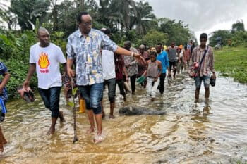Nnimmo Bassey and the team at the spill site at Eteo community in Ogoni, Rivers State.