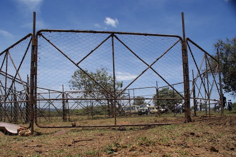 A mobile boma inside the Enonkishu Conservancy, ready for livestock to arrive for the night. Image by David Njagi for Mongabay.