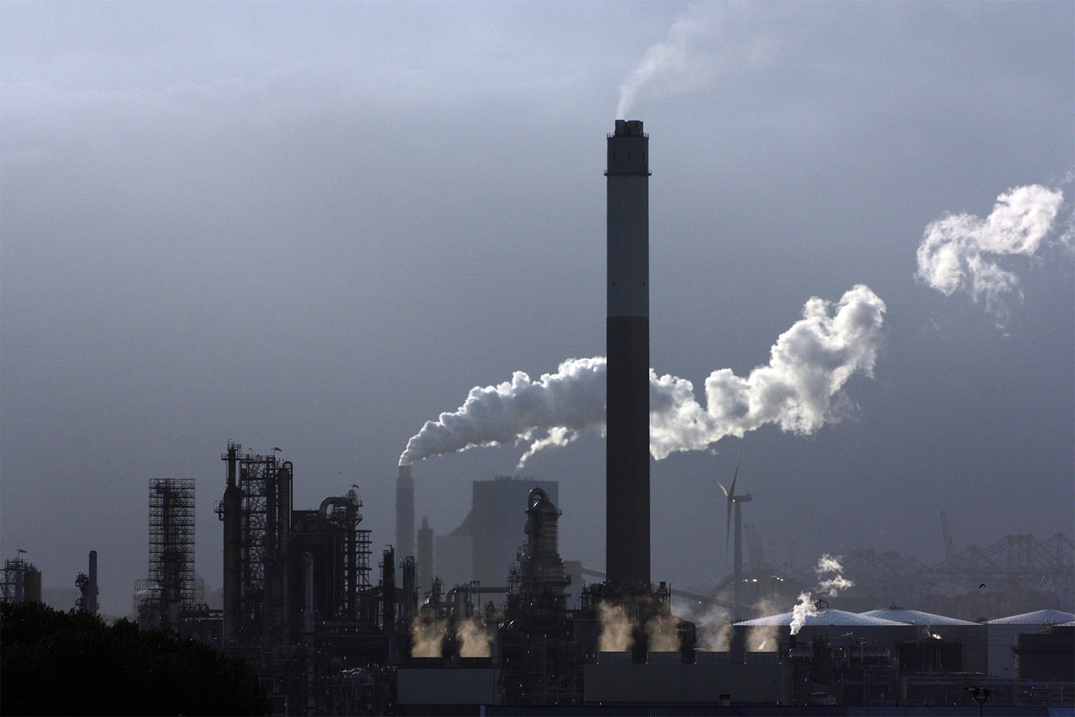 A petrochemical industrial production complex in Rotterdam, Netherlands.