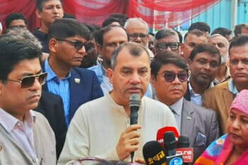 Saber Hossain Chowdhury interacting with the press.
