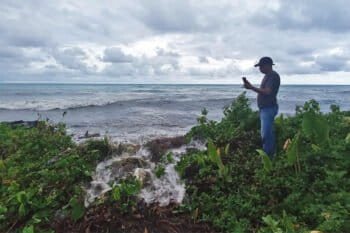 Farid Samalehu, while monitoring the coastline which continues to be eroded due to abrasion.