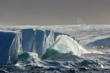 An ice shelf and the sea in Greenland.
