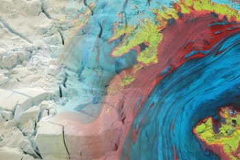 Glaciers play an important role in the balance of water cycles and ecosystems. Although receding glaciers can degrade these systems, they also serve as an indicator of climate change. We can use Earth-observation satellite imagery to monitor and track glaciers from space. This Landsat 8 image shows glaciers surrounding Lake Sofron, Alaska. Blue areas indicate glacial extent; red areas indicate extensive moraine from glacier debris.