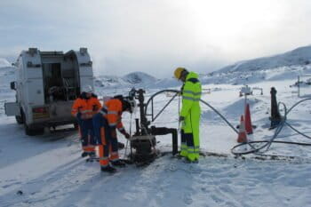 Snow and cold at the original CarbFix injection well in Iceland during late 2011 made working conditions at this field site more challenging.