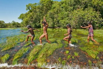 Kayapó children play in the Rio Pequeno, near their village.