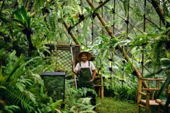 Conservationist Wayan Wardika in the farm.