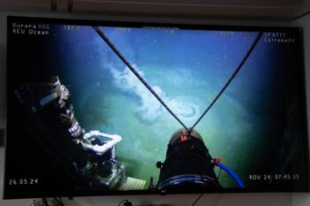 Banner image of the underwater Borealis Mud Volcano, courtesy of Jørn Berger-Nyvoll/UiT.
