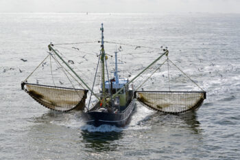 A bottom trawler works in Dutch waters of the North Sea.