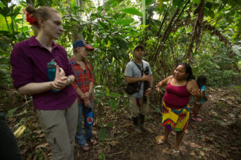 Emberá community leader Omaira Casama discusses the project with the McGill University team.