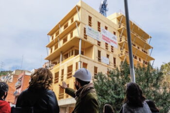 A housing project from the Sostre Civic housing cooperative in Barcelona. The residents pay below-market rates for units that cannot be bought or sold for a 75-year term. Image courtesy of Alvaro Alvarez.
