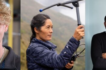 Winners of 2025 Future For Nature Awards. From left— Anthony Waddle, image by Yorick Lambreghts, Ruthmery Pillco, image by Eleanor Flatt, Kumar Paudel, image courtesy of Paudel.