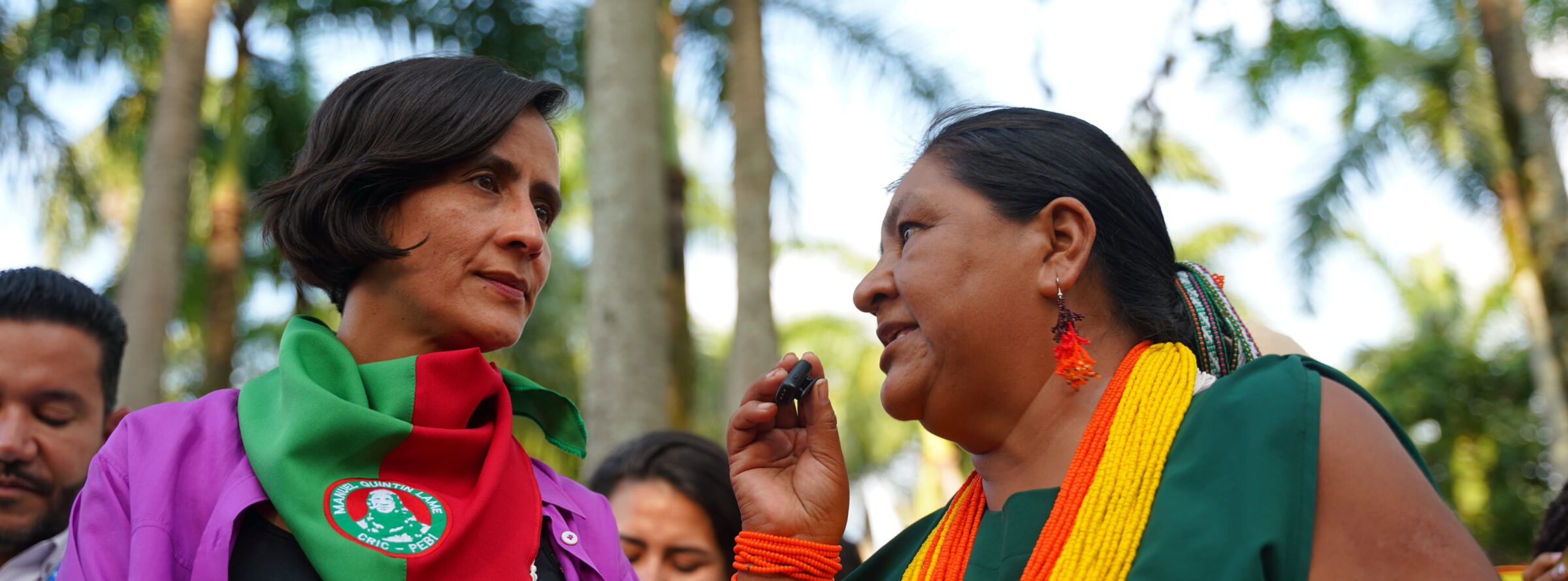 Susana Muhamad interacts with an Indigenous representative.