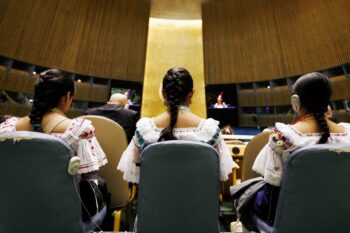 The United Nations Permanent Forum on Indigenous Issues at the United Nations Headquarters in New York on April 21, 2025. Image by Tailyr Irvine/Grist.