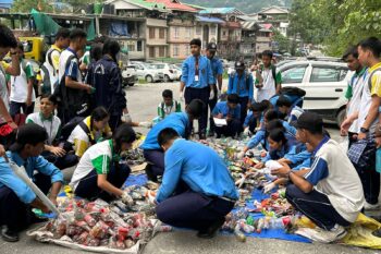Student volunteers with trash collected during the 2024 Himalayan Cleanup campaign. Image courtesy of The Himalayan Cleanup.