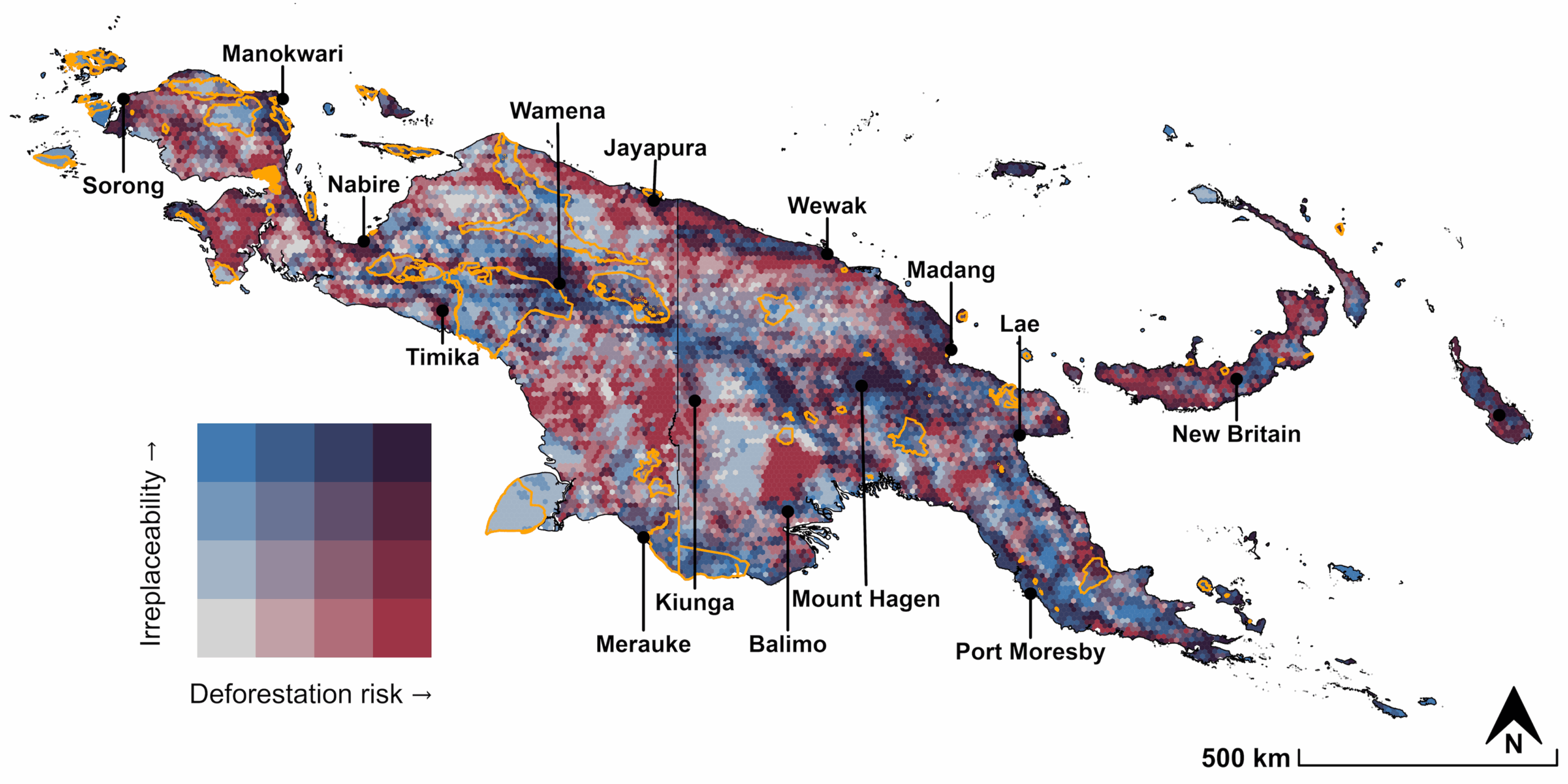 Deforestation risk map in New Guinea