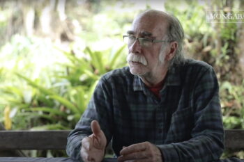 A screenshot of Carlos Zorrilla in 2023, explaining history of mining exploration in Ecuador. Footage by Romi Castagnino for Mongabay.