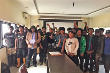 Legal counsel with the 27 residents who were arrested at the North Maluku Regional Police headquarters, May 19