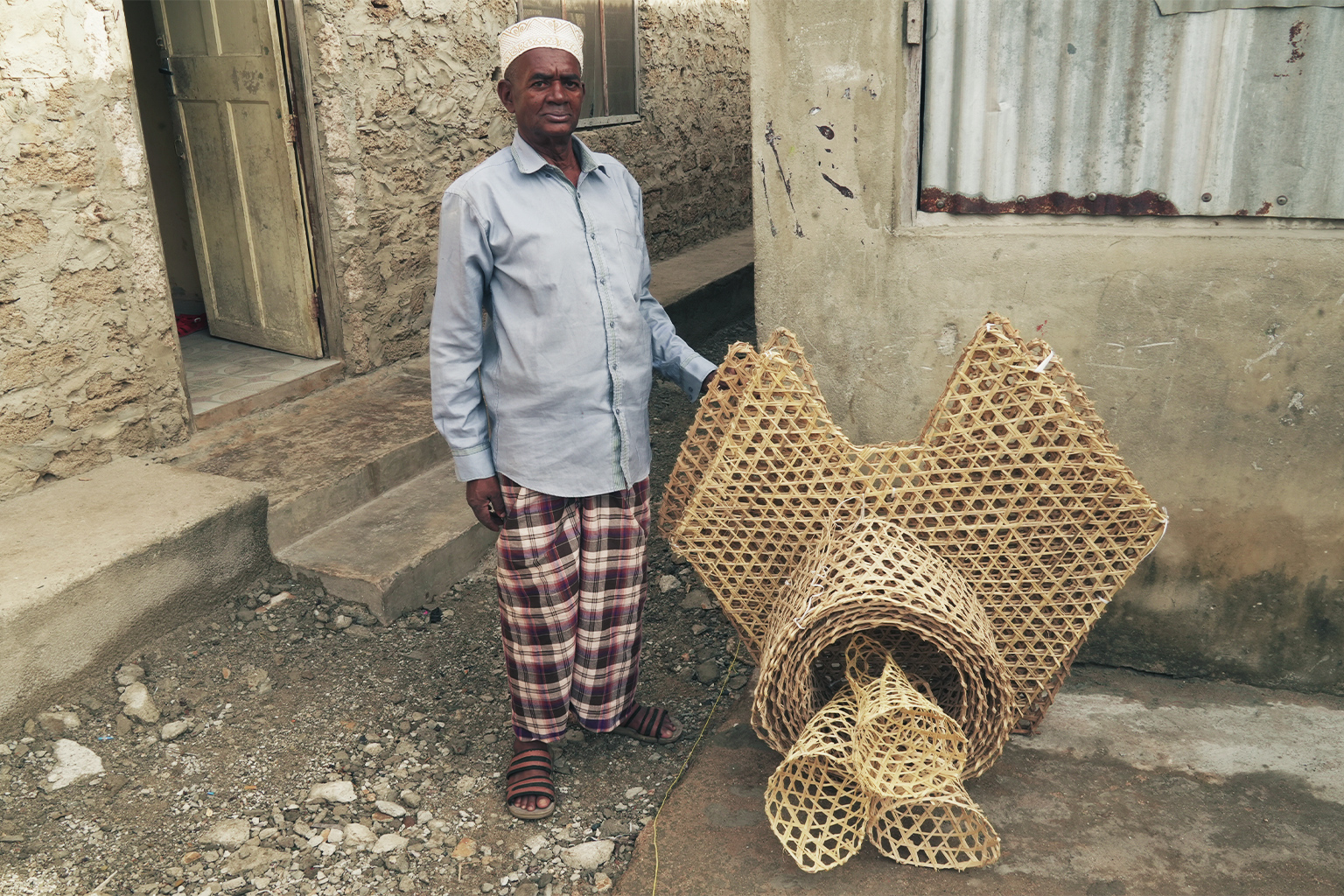Rashid Mohamed Rashid, a fisherman from Wasini Island, with his fishing traps.
