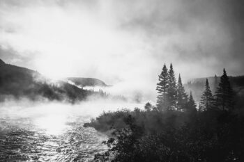 The Magpie River, known to the Indigenous Innu people as Mutehekau Shipu, in eastern Quebec, a region they know as Nitassinan. Image courtesy of Robert Macfarlane.