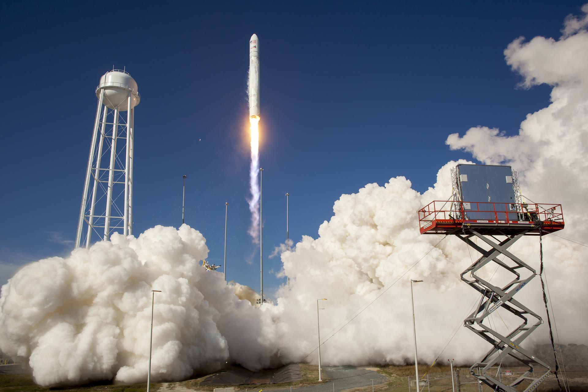 Antares rocket developed by Orbital Sciences Corporation launching in Virginia, U.S., in 2013.