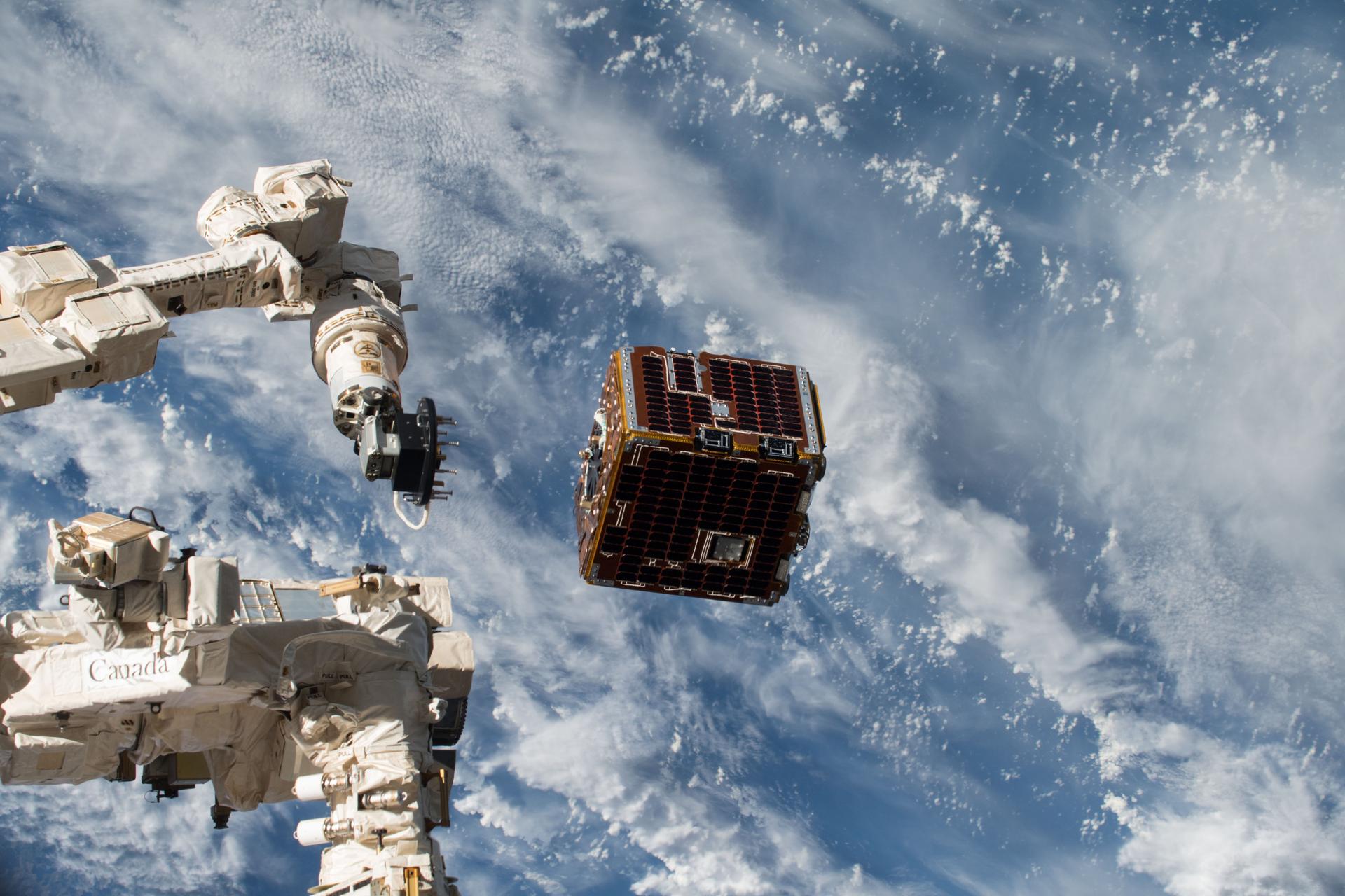 The NanoRacks-Remove Debris Satellite launches from the International Space Station.