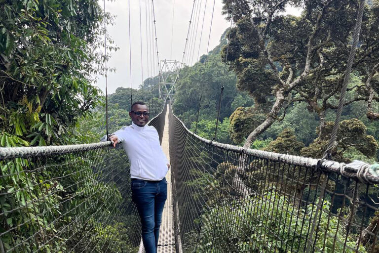 Akana at Nyungwe National Park in southern Rwanda. While the park is best known for its chimpanzees, as well as owl-faced and colobus monkeys, the canopy walkway offers a unique vantage point over the valley and surrounding forests. Photo by Kuimo Donald.