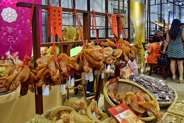 Display and sale of fish maw during a cultural festival in Singapore.