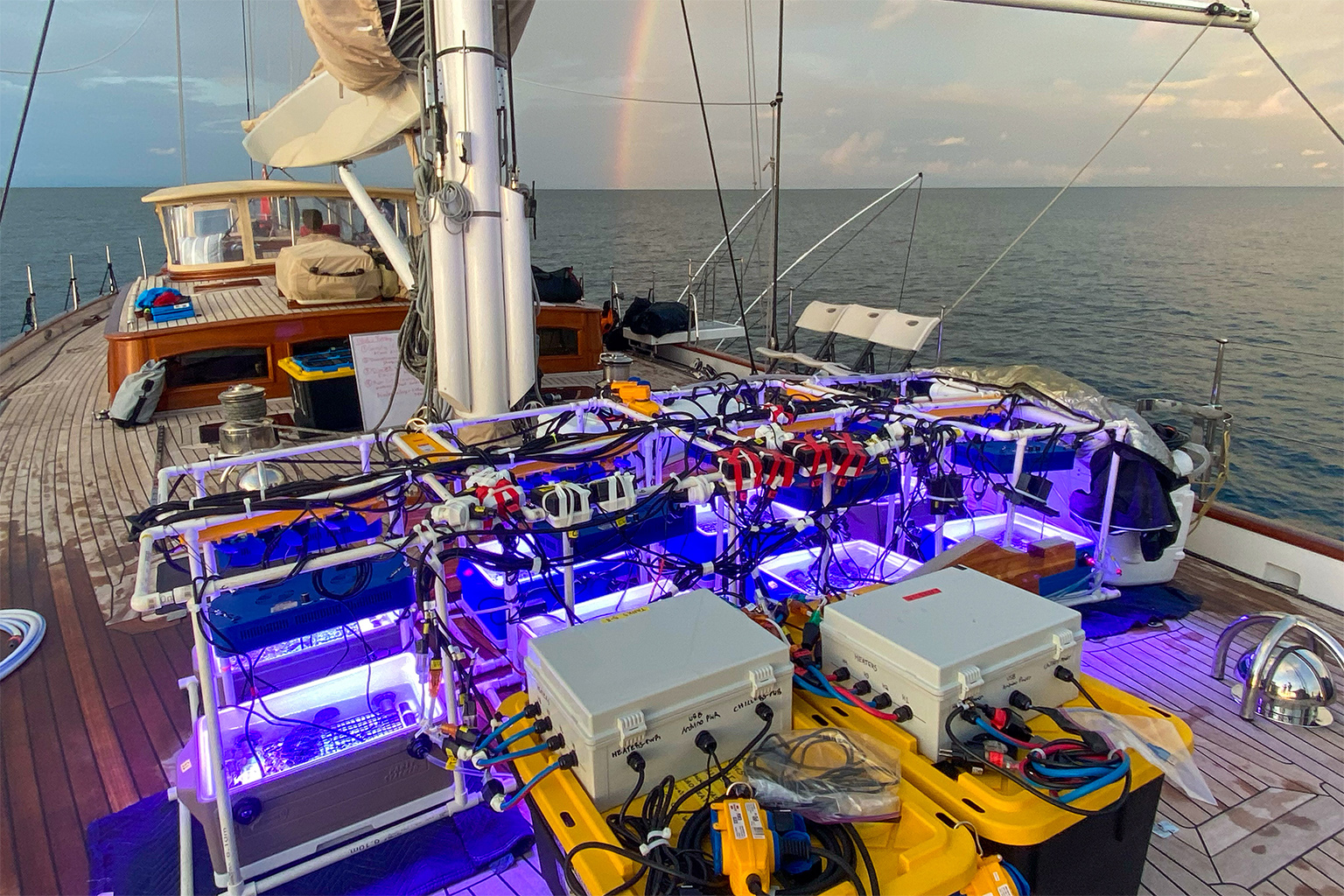 The Coral Bleaching Automated Stress System (CBASS) installed on the deck of Mark Rohr's yacht Acadia.