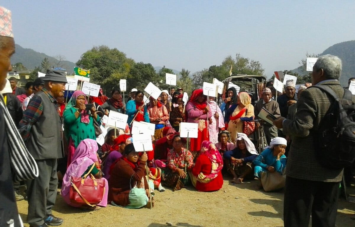Magar people stage protest against the Tanahun Hydropower project. Image by Sanjog Laapaa Magar, INWOLAG.